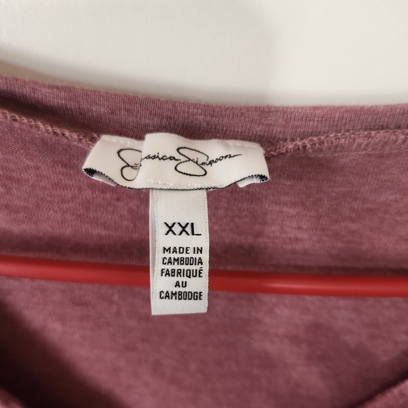 Jessica Simpson Womens Flutter Sleeve V Neck Tee Mauve Rum Raisin XXL Soft Relax - Picture 3 of 8